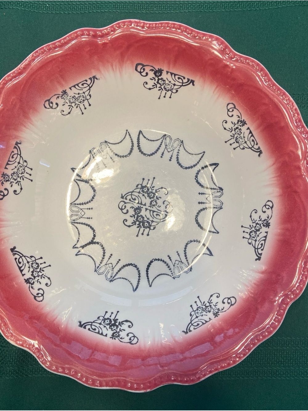 Decorative red and White Ceramic Serving Bowl